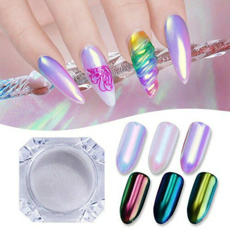 CAITZR Glitter Unicorn Mirror Nail Powder, Ultra-Thin Aurora Mermaid Chrome  Pigment for Girls 