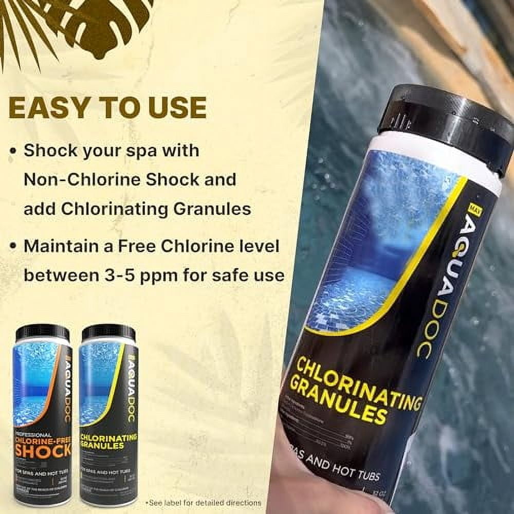 Hot Tub Chlorine & Spa Shock Kit - Hot Tub Starter Kit with Chlorine Free Shock & Chlorine Granules - Hot Tub Spa Starter Kit with Oxidizing Spa Shock by AquaDoc