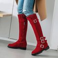 thumbnail image 2 of Women's -High Boots Ladies Fashion Retro Solid Suede Belt Buckle Zipper Thick Heel Knee Length Design, 2 of 9
