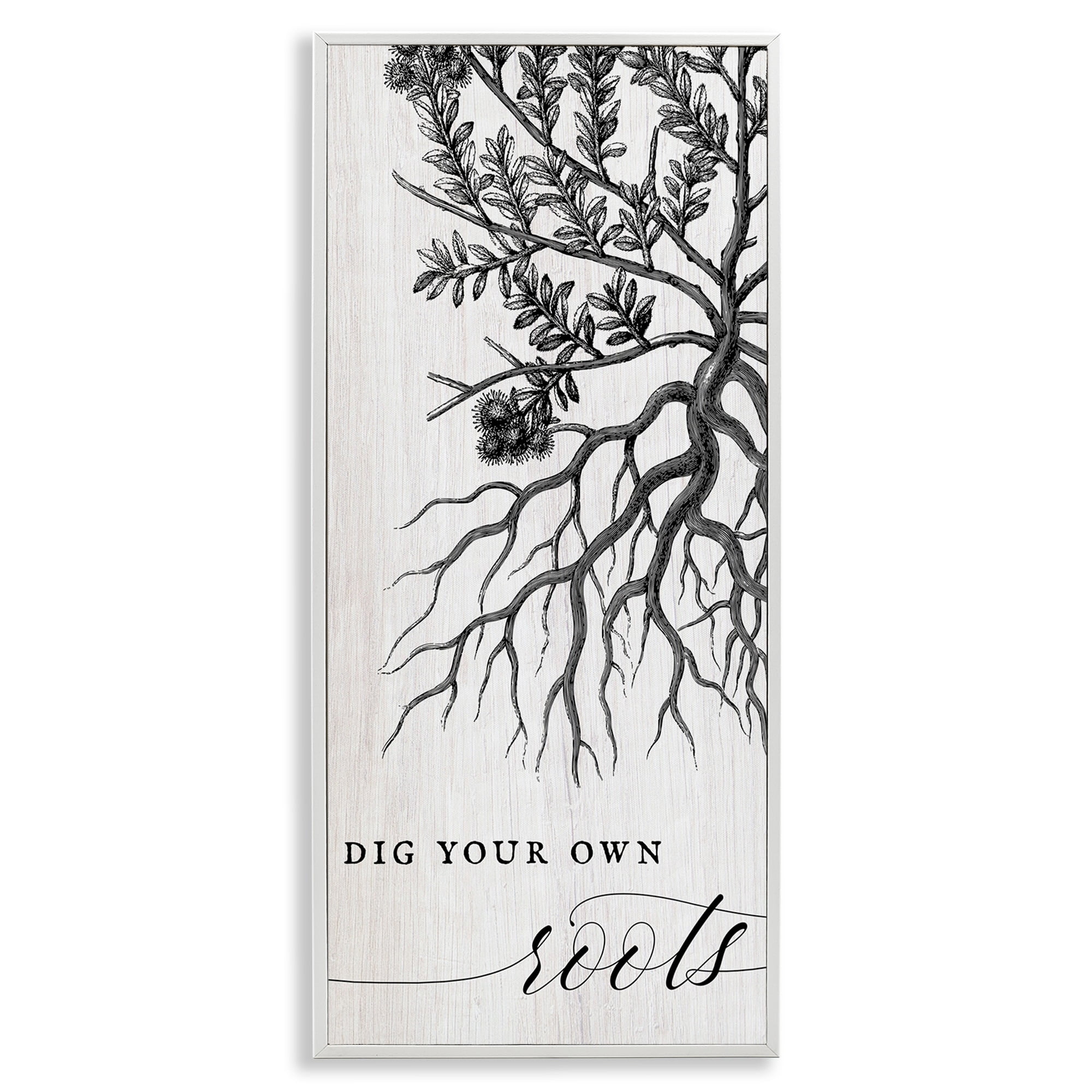 Stupell Industries Dig Your Own Roots Empowering Botanical Quote Framed Wall Art, 10 x 24, Design by Daphne Polselli
