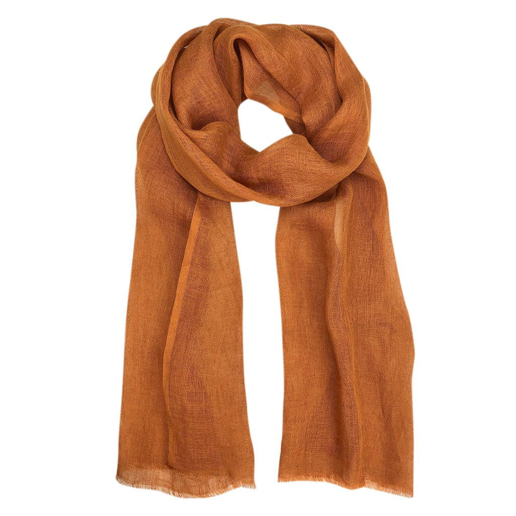 Tan and Copper colours Ready to ship. Luxurious Pure Silk with Cashmere Handwoven Scarf in Orange