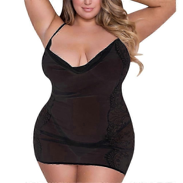 Women Sheer Nightdress See Through Glamour Lace Dress Nightgown Sleepwear Sexy Lingerie Plus Size