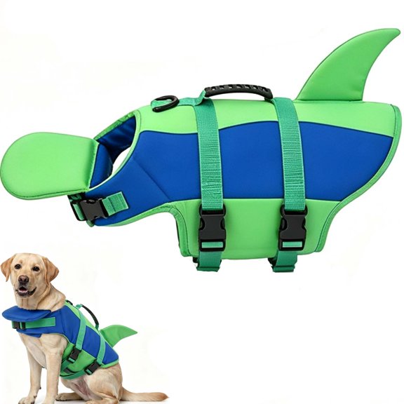 Dog Life Jacket with Chin Float, Safety Life Vest with Front Chin Float and Rescue Handle High Buoyancy Puppy Floating Swim Vest for Small Medium Large Dogs