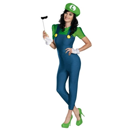 Blue and Green Luigi Women Adult Halloween Costume -