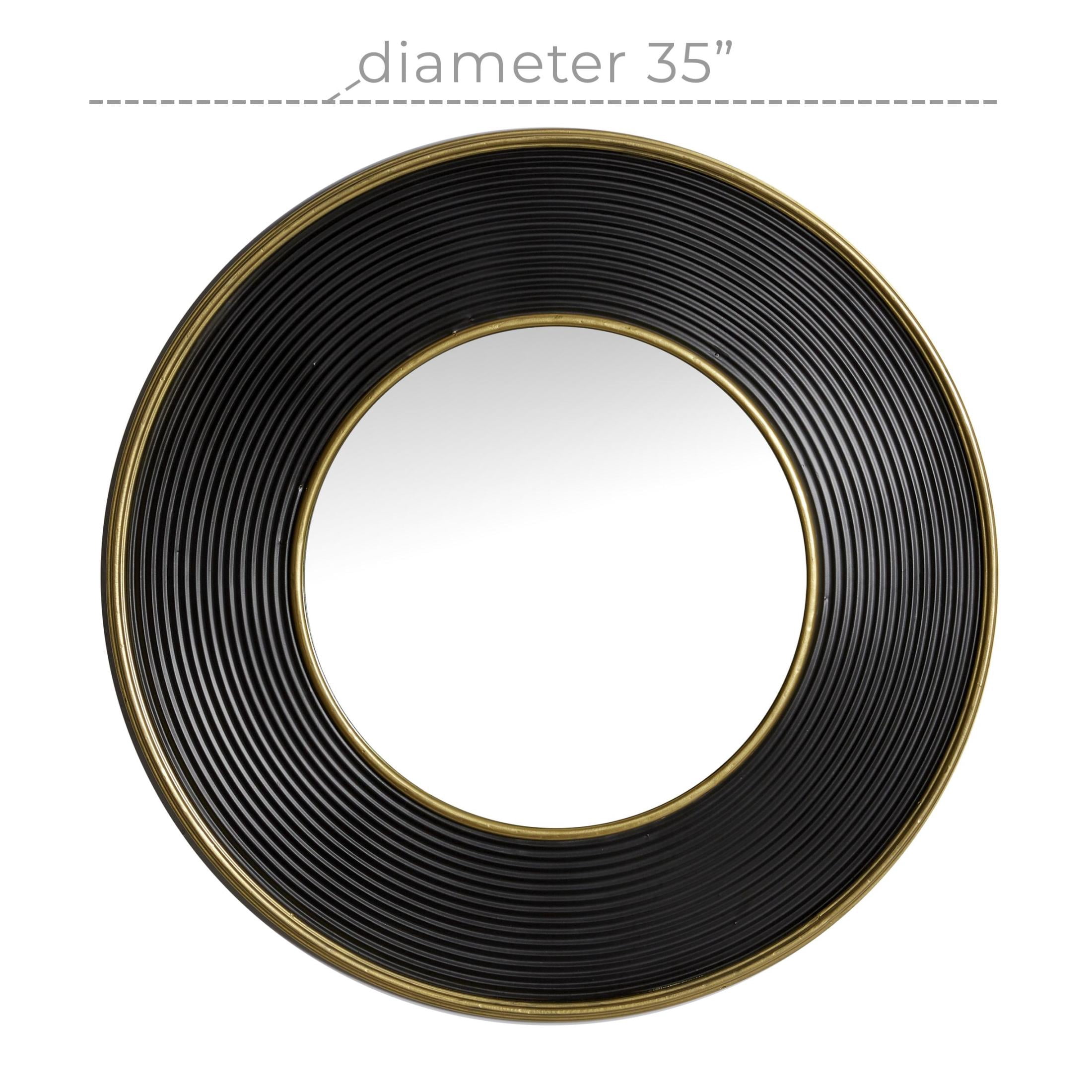 CosmoLiving by Cosmopolitan 35" x 35" Black Ribbed Wall Mirror with Gold Edges