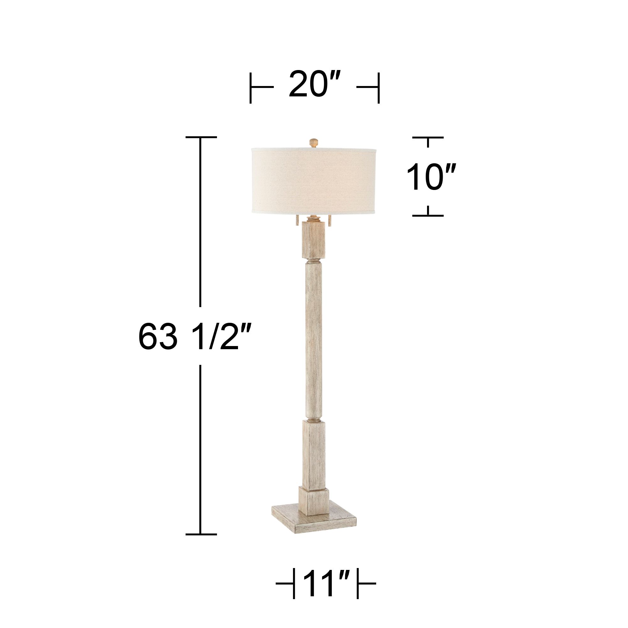 Barnes and Ivy Baluster Country Cottage Floor Lamp 63 1/2" Tall Pickled Wood Oatmeal Linen Drum Shade for Living Room Reading Bedroom Office House - image 4 of 10