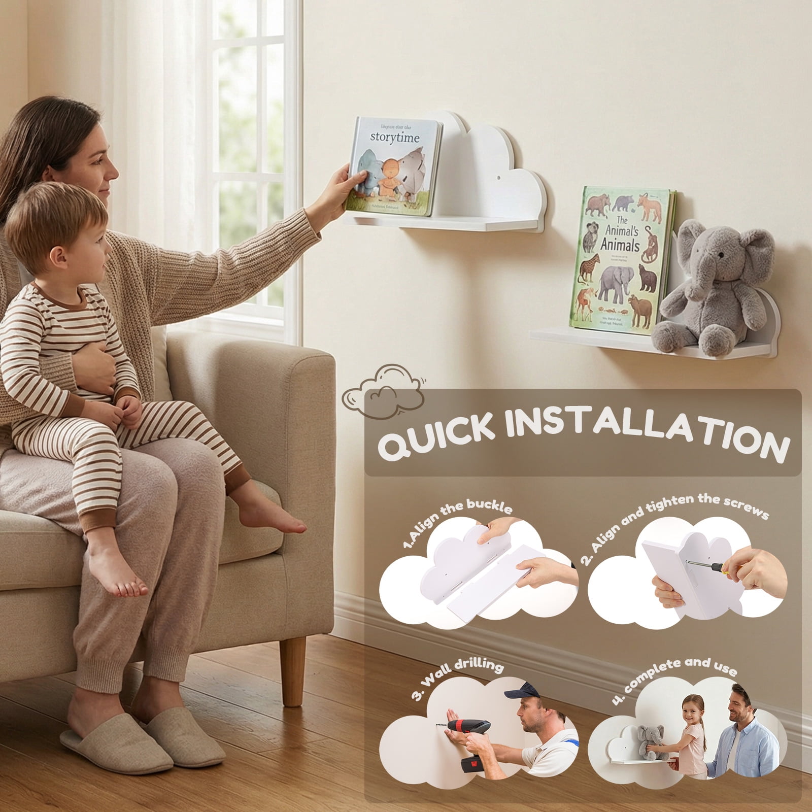 Threns Cloud Floating Corner Shelves - Set of 3 Cloud Corner Wall Shelves for Kid’s Room, White Floating Shelf Nursery Wall Deor, Small Cute Clouds Dispaly Shelf for Toys, Plants and Storage