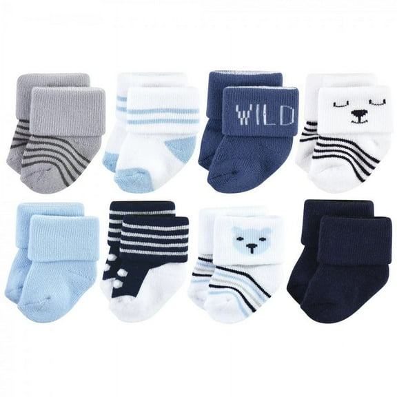 Hudson Baby Infant Boy Cotton Rich Newborn and Terry Socks, Bear Boy 8Pk, 0-6 Months