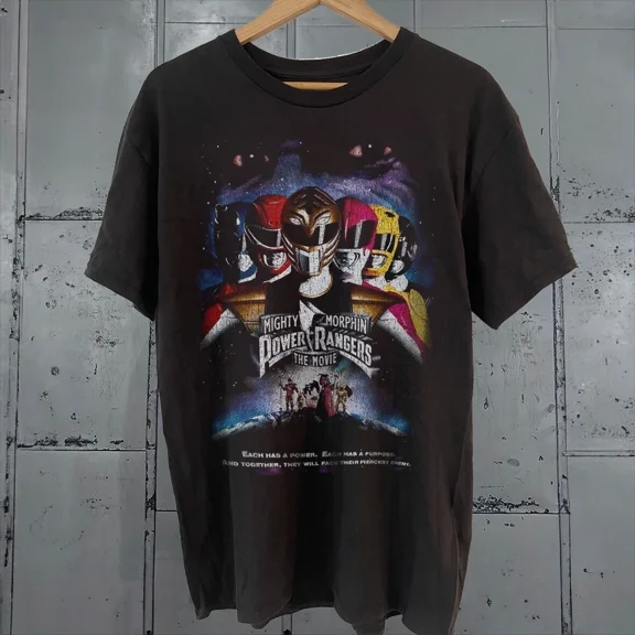 RARE VINTAGE POWER RANGERS -MMPR93' MOVIE PROMO BLACK T-SHIRT For Men Women S-5XL
