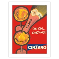 Cin Cin Cinzano - Asti Spumante - Italian Sparkling Wine - Vintage Advertising Poster c.1970 - Fine Art Matte Paper Print (Unframed) 24x32in