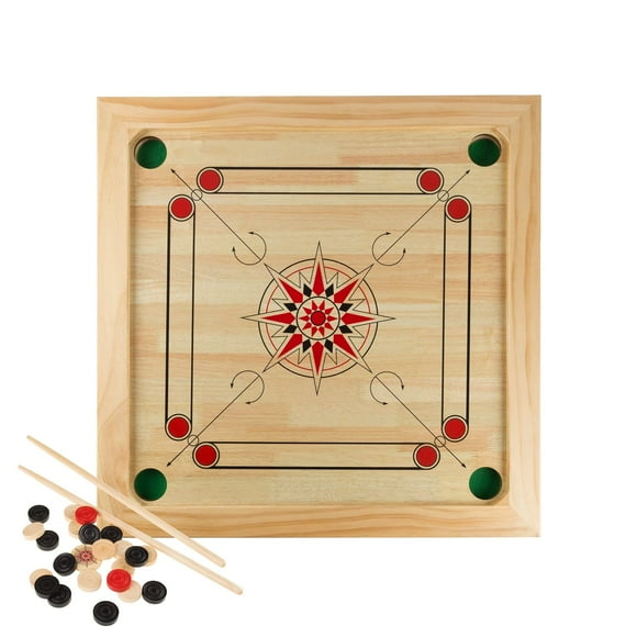 Deluxe Wooden Large Size Carrom Table Game Set - Includes Cue Sticks Coins Queen And Striker!