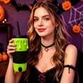 thumbnail image 6 of Halloween Slime Drip Cup Holder Spooky Drink Sleeve With Chain Strap Anti Slip Ribbed Grip Drink Cup Carrier For Parties Daily Use(Pink-18Cm), 6 of 8