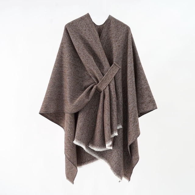 Nvzi Elegante chal para mujer, suave, con abertura frontal, tipo poncho, suéter para primavera, otoño e invierno, color café.