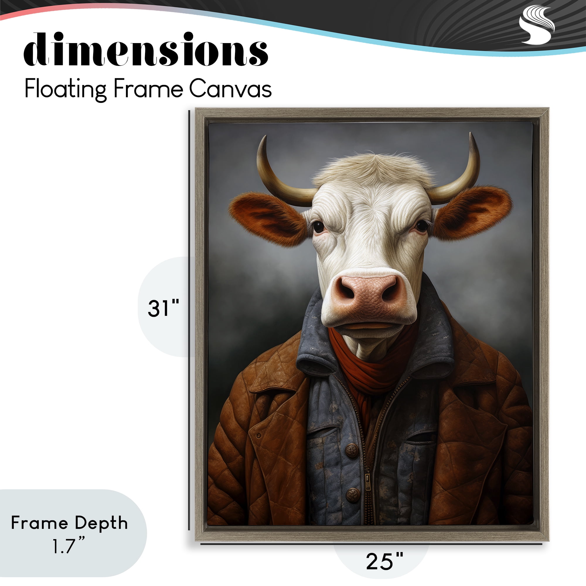 Stupell Industries Chianina Style Cow Brown Framed Floater Canvas Wall Art, design by Ray Powers