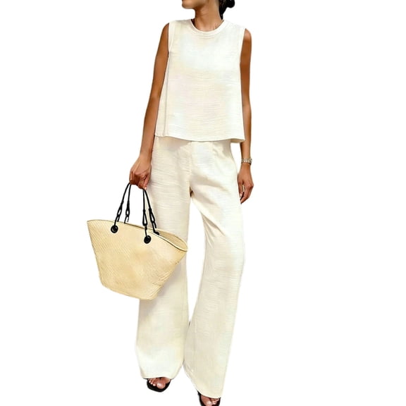 Comfy Sets for Women Clothing Crew Neck Tank Top and Wide Leg Pants Summer Loungewear 2 Piece Travel Outfits