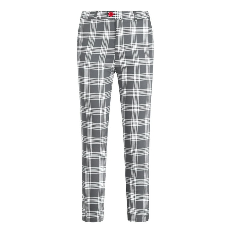 jsaierl Men's Plaid Printed Dress Pants Slim Fit Stretch Tapered Pant  Casual Skinny Pencil Pants Button Business Trousers Fashion Hippie Regular  Fit