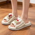 thumbnail image 4 of NexTorq Striped Dachshund Fuzzy Open Toe Slippers for Women Wide Large Size Slip On Indoor Bedroom House Slippers Soft Fluffy Comfort Womens Home Footwear, Khaki, 7, 4 of 9