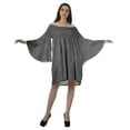 thumbnail image 4 of Moomaya Gray Womens Off Shoulder Summer Beach Dress Cotton Vacation Dress With Bell Sleeves - 2XL, 4 of 7