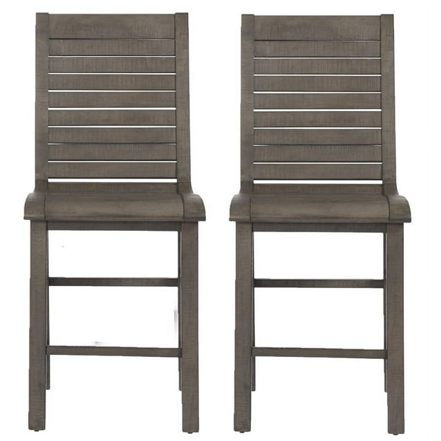 Progressive Furniture Willow Set of 2 Wood Counter Height Chairs Distressed Gray