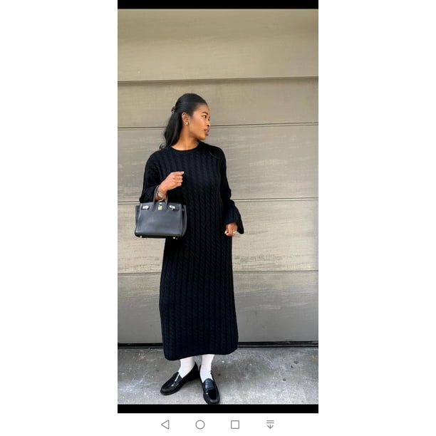 Suéter largo elegante con giro, estilo perezoso, suelto, vestido de suéter para mujer con cuello redondo