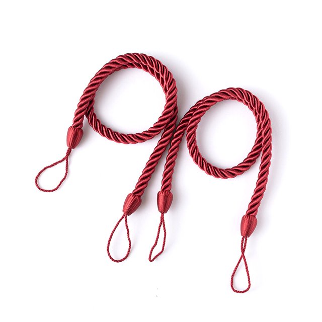 pitrice 2 Pieces Home Hotel Polyester Curtain Holdback Living Room Bedroom Drape Tieback Decorative Holder Waved Rope Decor Red