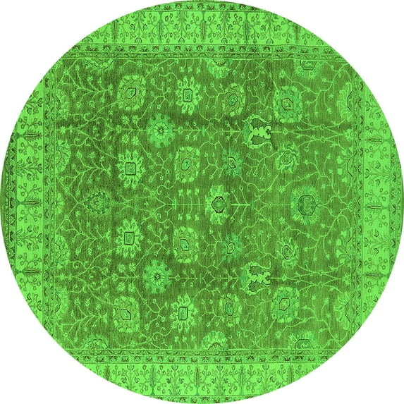 Ahgly Company Indoor Round Oriental Green Traditional Area Rugs, 8' Round