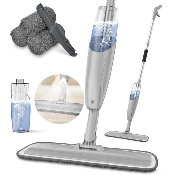 FVSA Spray Mop for Floor Cleaning Wet, with 14 oz Refillable Bottle and 3 Washable Microfiber Pads Home and Commercial Use, Gray