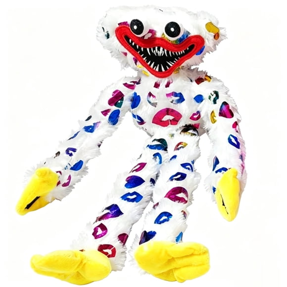 15.7in Kiss Print Huggy Wuggy Plush Toy White, Poppy Playtime White Monster Stuffed Animal with Holographic Lips, Soft Fuzzy Game Character Collectible Plushie for Kids & Fans