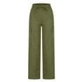 thumbnail image 3 of Cargo Pants for Women Drawstring Elastic High Waist Straight Leg Casual Pants with Pockets Trendy Solid Loose Pants Green,M, 3 of 5