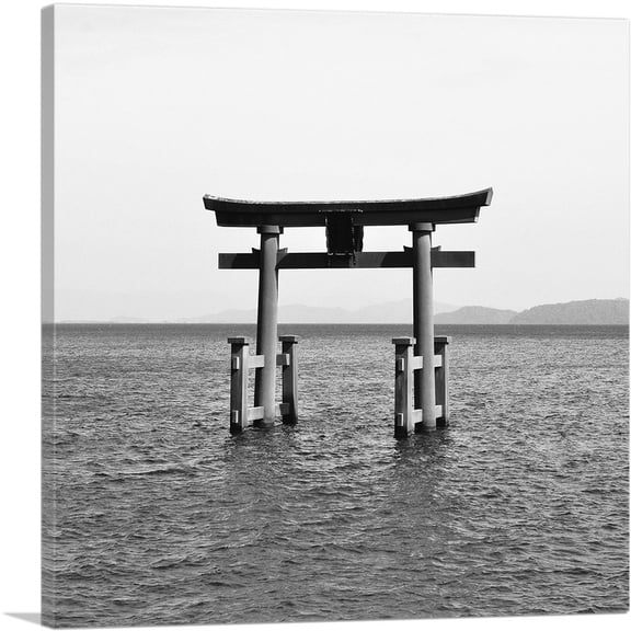 ARTCANVAS Floating Japan Torii Gate Miyajima Shrine Lake Biwa Square Canvas Art Print - Size: 12" x 12" (1.50" Deep)