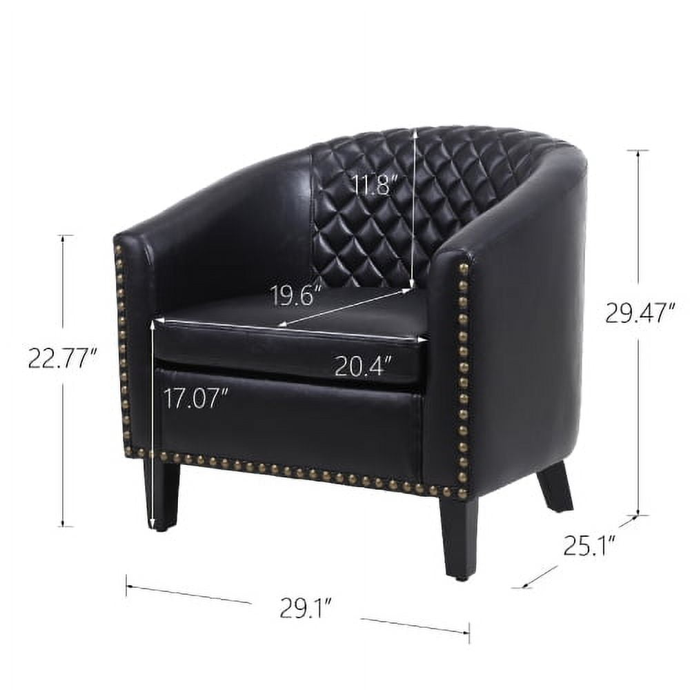 Villeston PU Leather Barrel Club Chair with Nailheads Armchair for Living Room, Bedroom, Waiting Room - Black