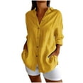 thumbnail image 4 of Blmnix Yellow Button Down Shirt Tunic Solid Color Boho Tops for Women V-Neck Long Sleeve Tops, 4 of 7