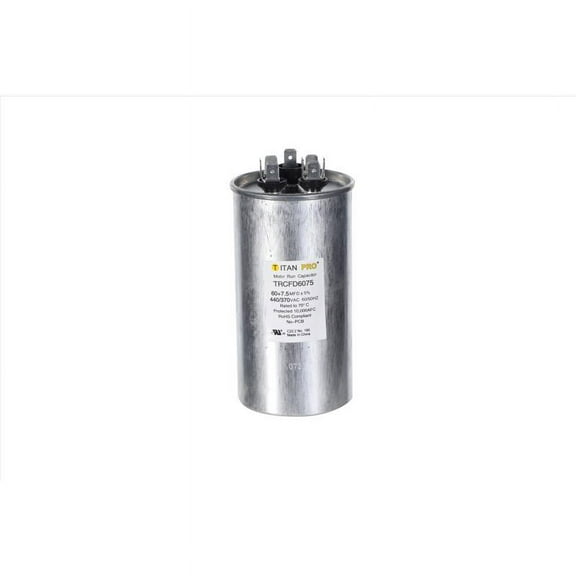 Packard Titan Pro Run Capacitor, Round, 60 7.5 Mfd, 370V-440V, TRCFD6075