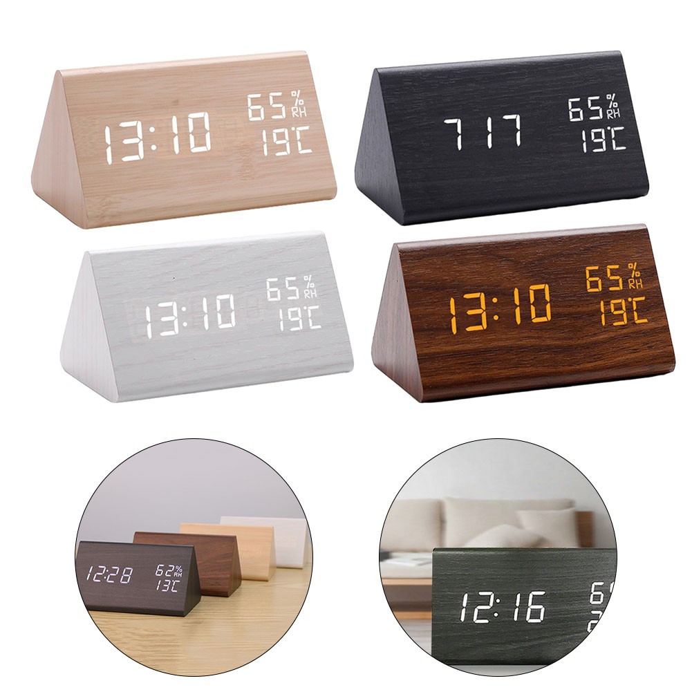 KDJ Wooden Digital Alarm Clock Temperature and Humidity Clock Wooden Clock - for Home Decor