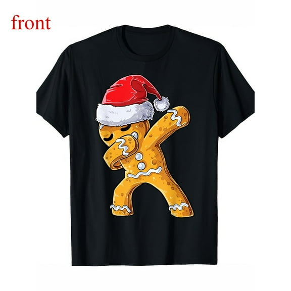 Christmas Gingerbread Tee Santa Cookie Graphic Casual Trendy Top Short Sleeve Round Neck Black S-5XL