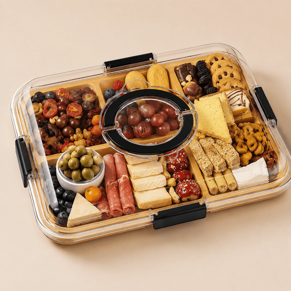 Portable Charcuterie Boards with Lid, Cheese, Veggie & Snack Tray