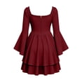 thumbnail image 6 of KICILVS Halloween Dresses for Women Plain Square Neck Flare Sleeve Dress Ruched Bust Layered Hemline Mini Party Gown Purple, 6 of 8