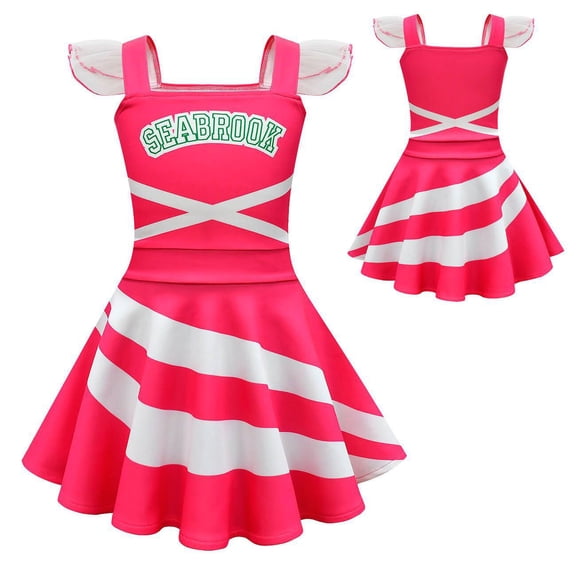 Girls Cheerleader Cosplay Dress Halloween Flutter Sleeve Pink Fancy-Dress 3-8T