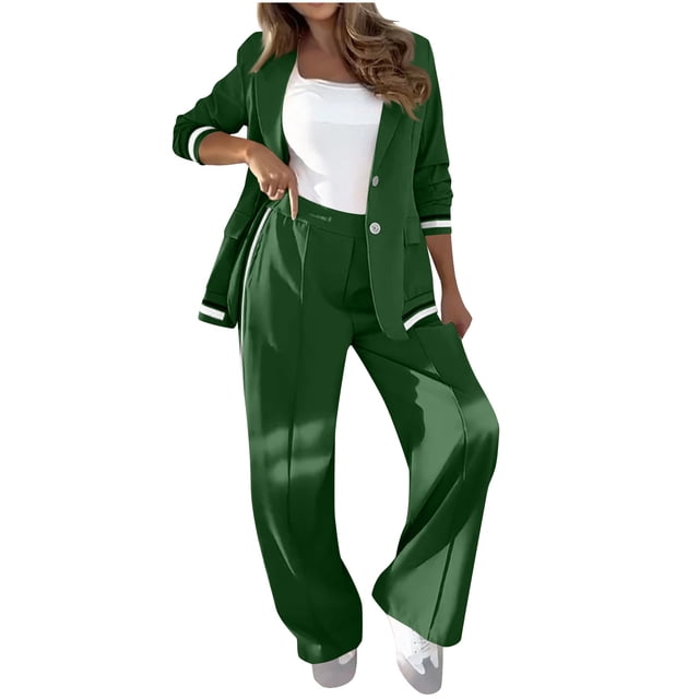 Ensemble de Tenues de Plage Ensembles Blazer Femmes Tenues 2 Pcs, Tenue de Bureau Décontractée Extensible Grande Taille Cardigans Vestes Pantalons à Jambes Larges Ensembles de Tailleur Chic Vert TTG