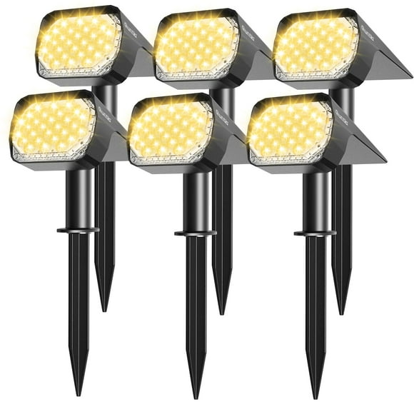 Spots Solaires Extérieurs 6 Pack, Lumière Extérieure Led Améliorée Alimentée par Énergie Solaire & Type C, 3 Modes d'Éclairage Auto ON/Off Projecteurs de Jardin