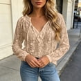 thumbnail image 5 of GERsome Long Sleeve Lace Shirts for Women Ruffled V-Neck Trendy Eyelet Tops for Summer Casual Khaki L, 5 of 6