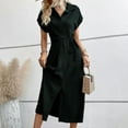 thumbnail image 5 of ZVNAΖH Women's Summer Button Down Shirt Dress Collared Short Sleeve Tie Sash Taffeta Fit and Flare Midi Dress, 5 of 5