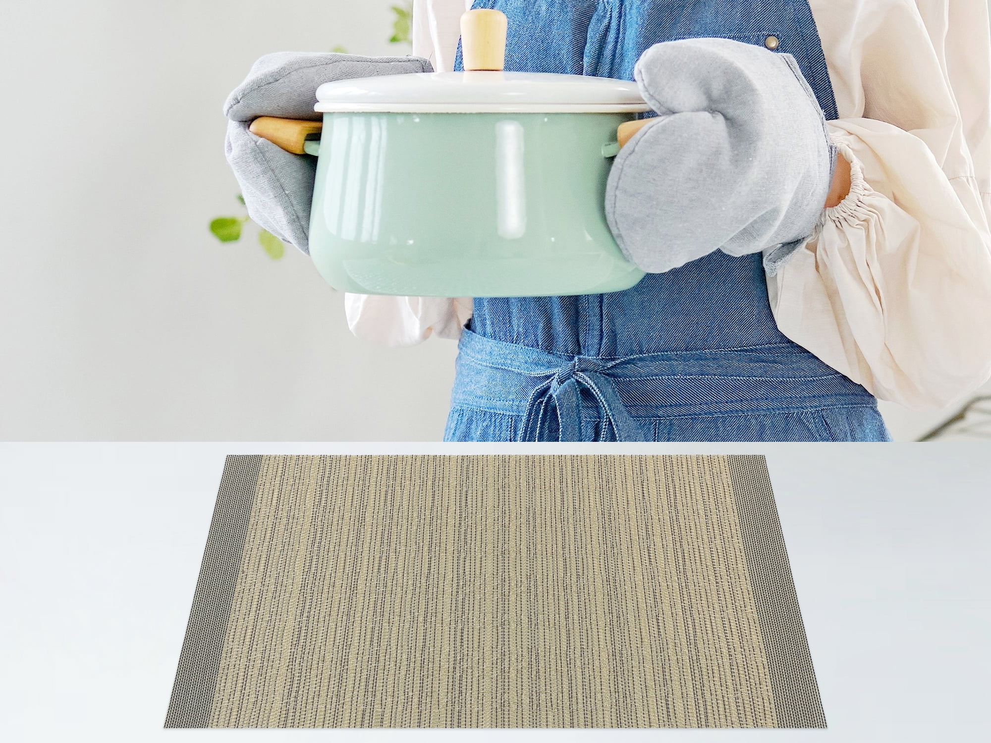 Unique Bargains Set of 8 Washable Placemats for Kitchen Dining Table Decor Gold
