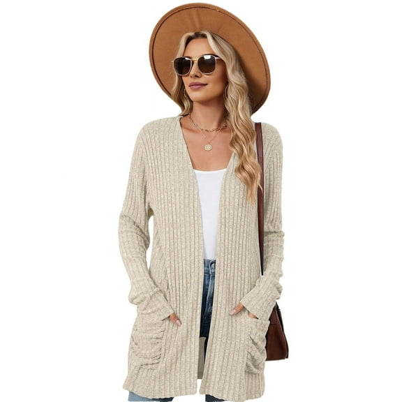 Women'S Fall Fashion Cardigan Soft Knit Cardigan for Women Long Sleeve Open Front Coat with Pockets Apricot S