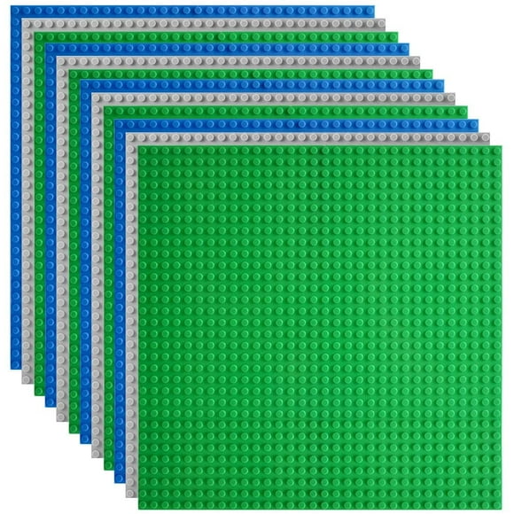 ZECATL Classic Baseplates Building Base Plates for Building Bricks 100% Compatible with Major Brands-Baseplates 10" x 10", Pack of 12