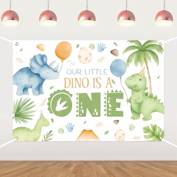 7x5FT Dinosaur 1st Birthday Backdrop Our Little Dino is One Background for Boys Girls Cute Baby Dinosaur Birthday Party Decorations Banner Supplies Photo Booth Props