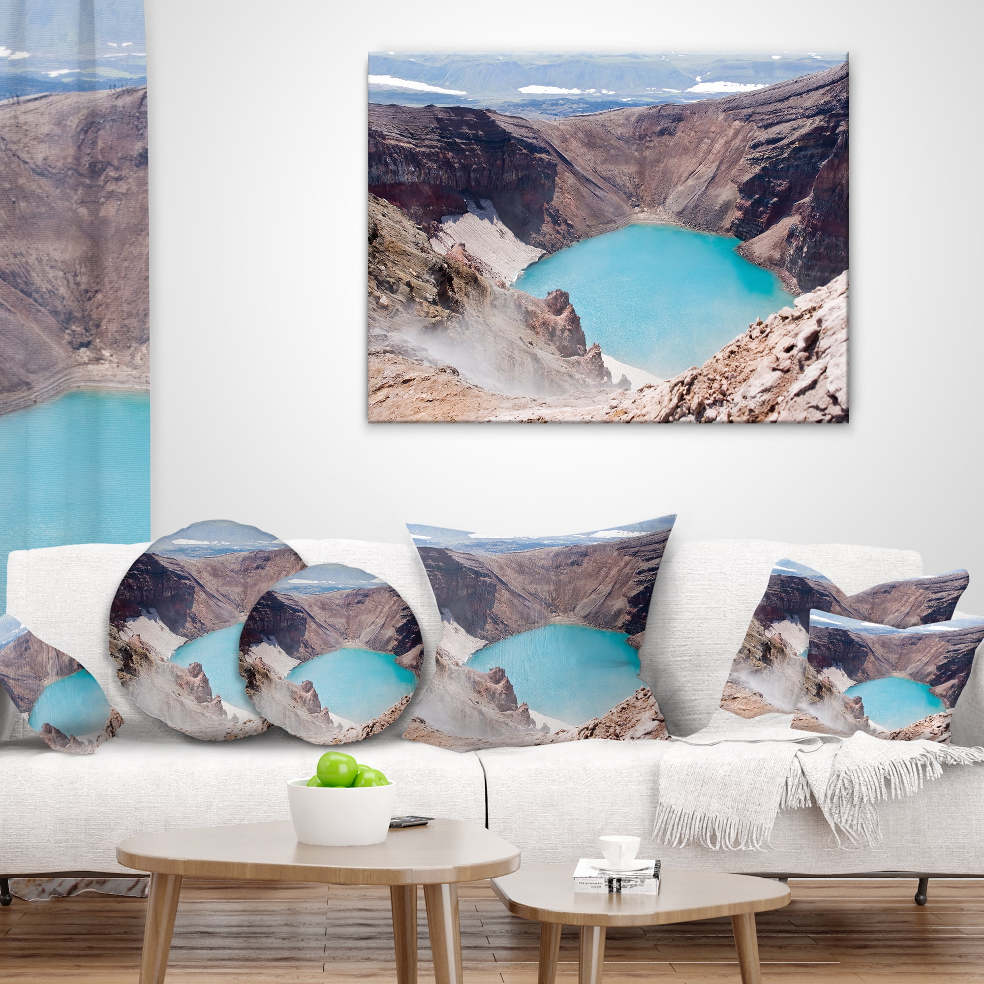 Designart Crater of Volcano Goreliy - Landscape Printed Throw Pillow - 12x20