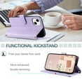 thumbnail image 4 of for iPhone 15 Wallet Case, Premium PU Leather Magnetic Flip Folio Case with Wrist Strap Credit Card Holder for Women Men Crossbody Strap Phone Case Cover for iPhone 15, Purple, 4 of 9