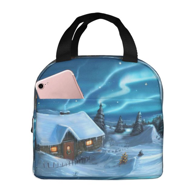 Disketp Mountain Cottage In Snow for Insulated Lunch Bag for Women and Men, Perfect for Work, Hiking, Picnic