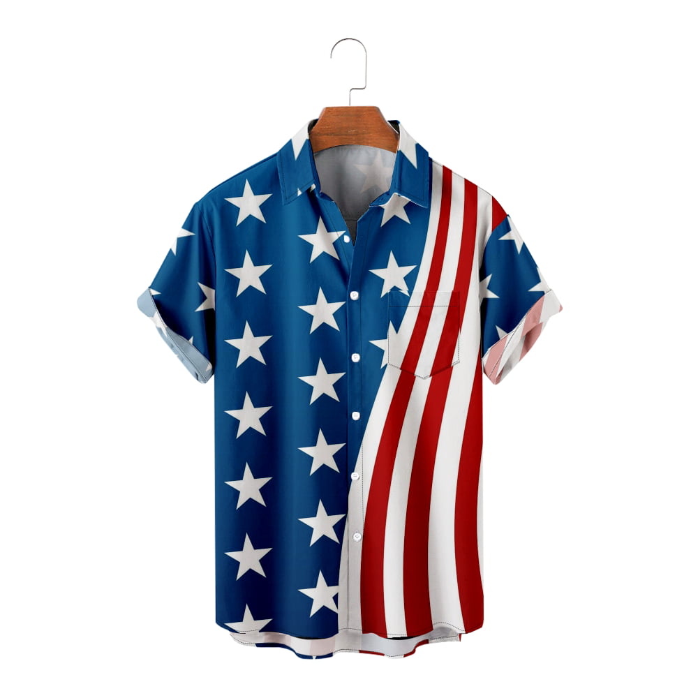 4th of July 3D Print Hawaiian Shirt Patriotic Short Sleeve Button Down ...